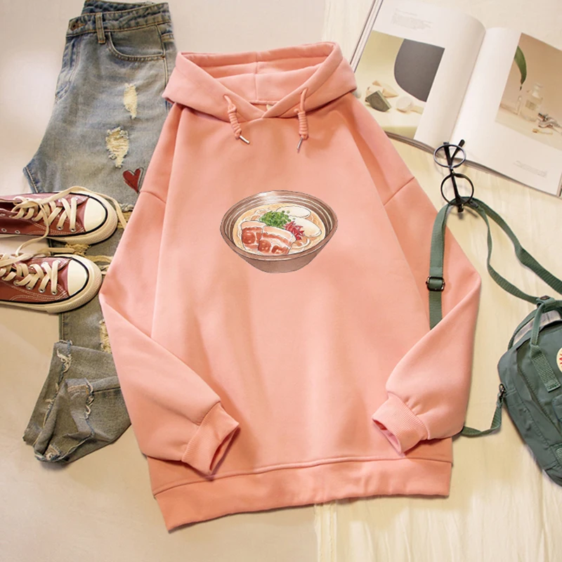 Korean Fashion Japanese Food Ramen Noodle Print Oversized Sweatshirts Men Women Long Sleeve Winter Couples Hoodies Streetwear