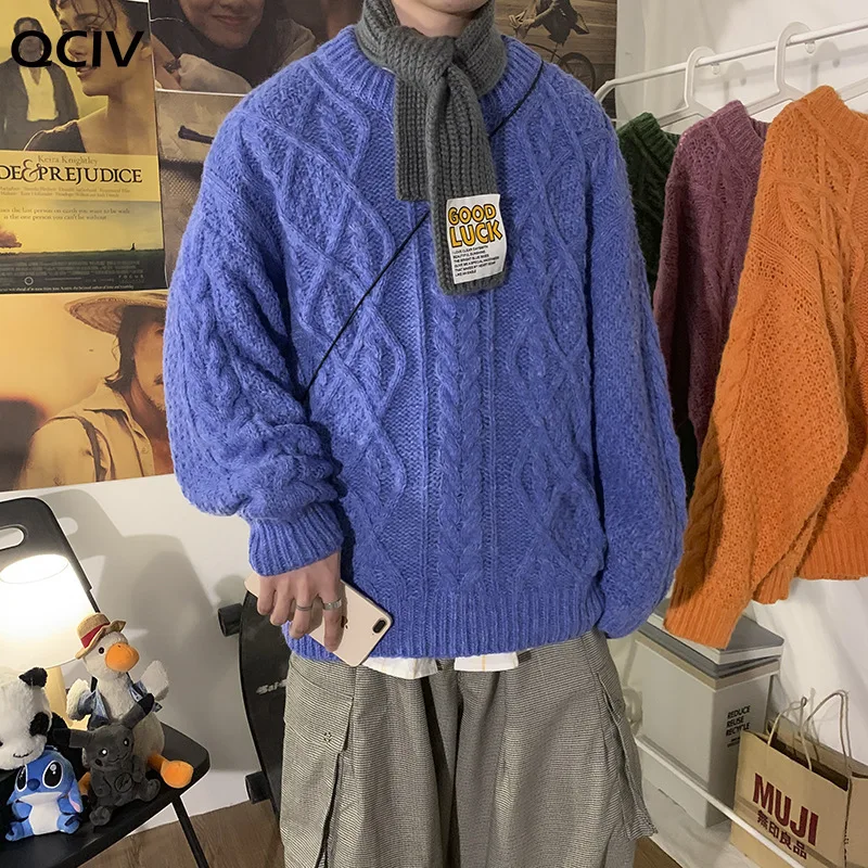 

Men Sweaters Autumn Winter Warm Fashion Mens Pullovers Fit Knitted Casual Loose Korean Trendy Streetwear Male Solid Sweater