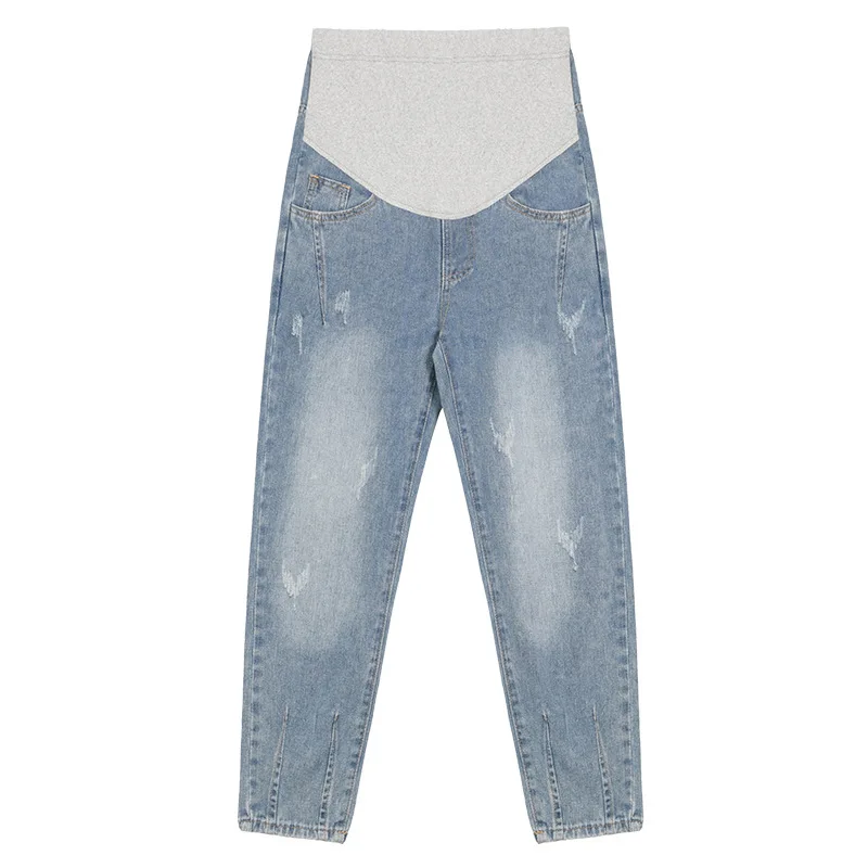 

Spring Autumn Fashion Denim Maternity Jeans Adjustable Belly Casual Pants for Pregnant Women Loose Pregnancy Trousers