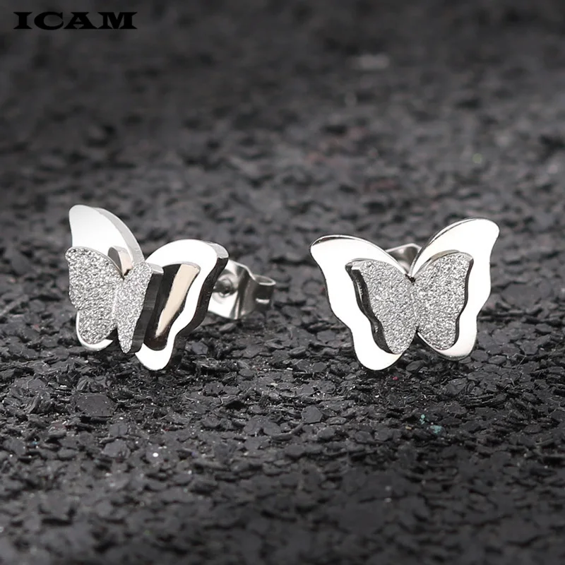 ICAM Stainless Steel Butterfly Stud Earrings for Women Cute Animal Girls Kids Fashion Jewelry Gift boucle d'oreille | Украшения и