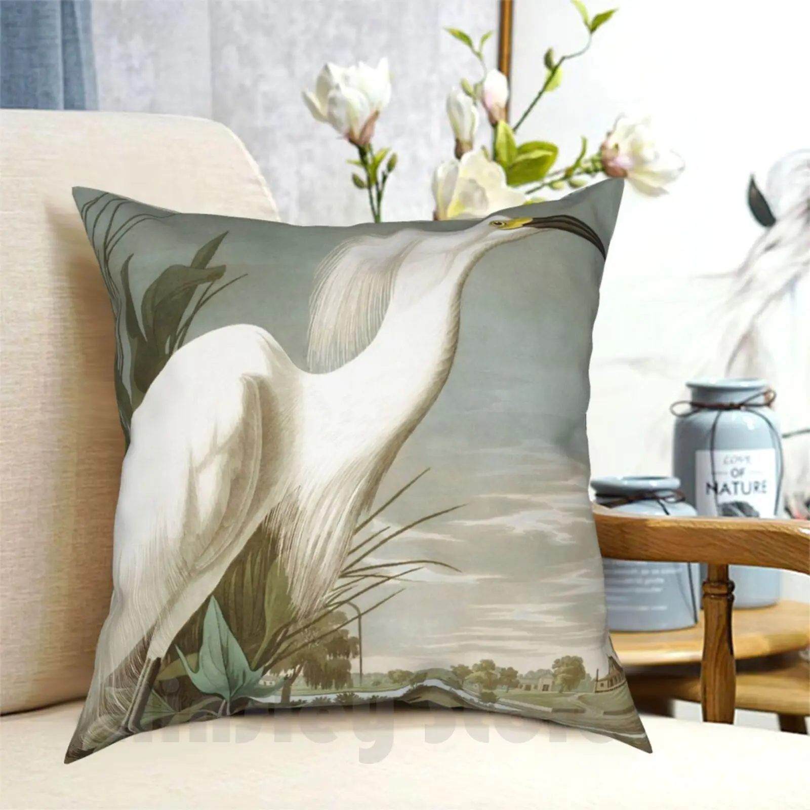 

Snowy Egret Pillow Case Printed Home Soft DIY Pillow cover John James Audubon Audubon Birds America Flora Fauna Nature Wild