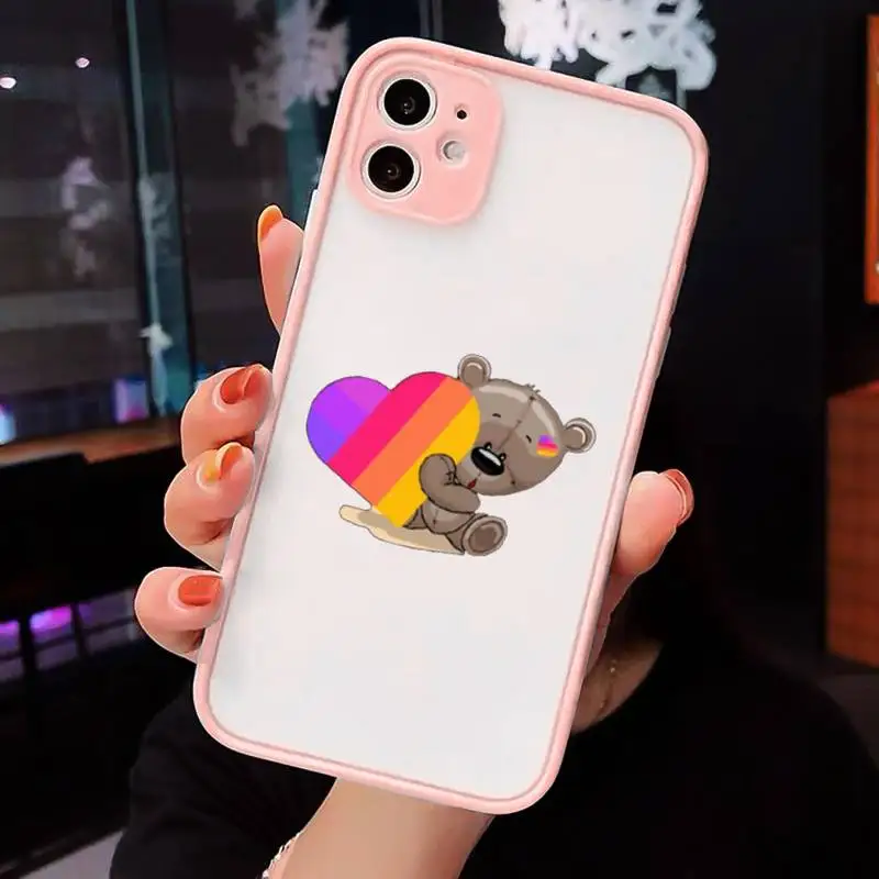 

Likee Funny cat bear love heart cute Phone Cases Matte Transparent for iPhone 7 8 11 12 s mini pro X XS XR MAX Plus cover funda