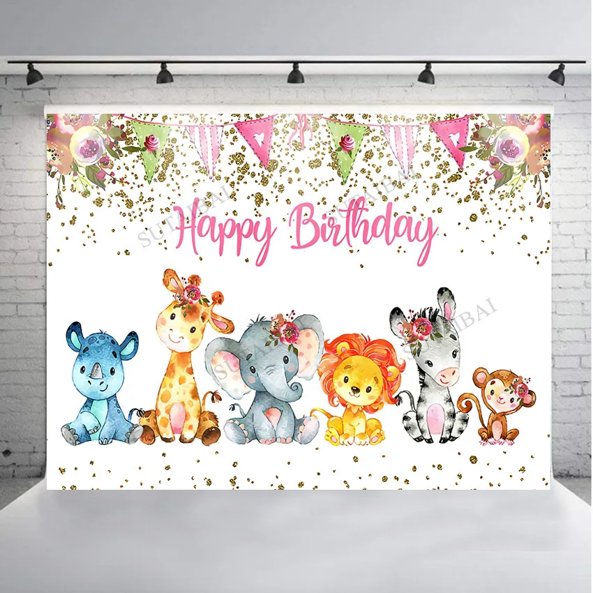 

Elephant Photo Background Photophone Baby Newborn Birthday Photography Backdrops Watercolor Jungle Safari Party Photocall Prop