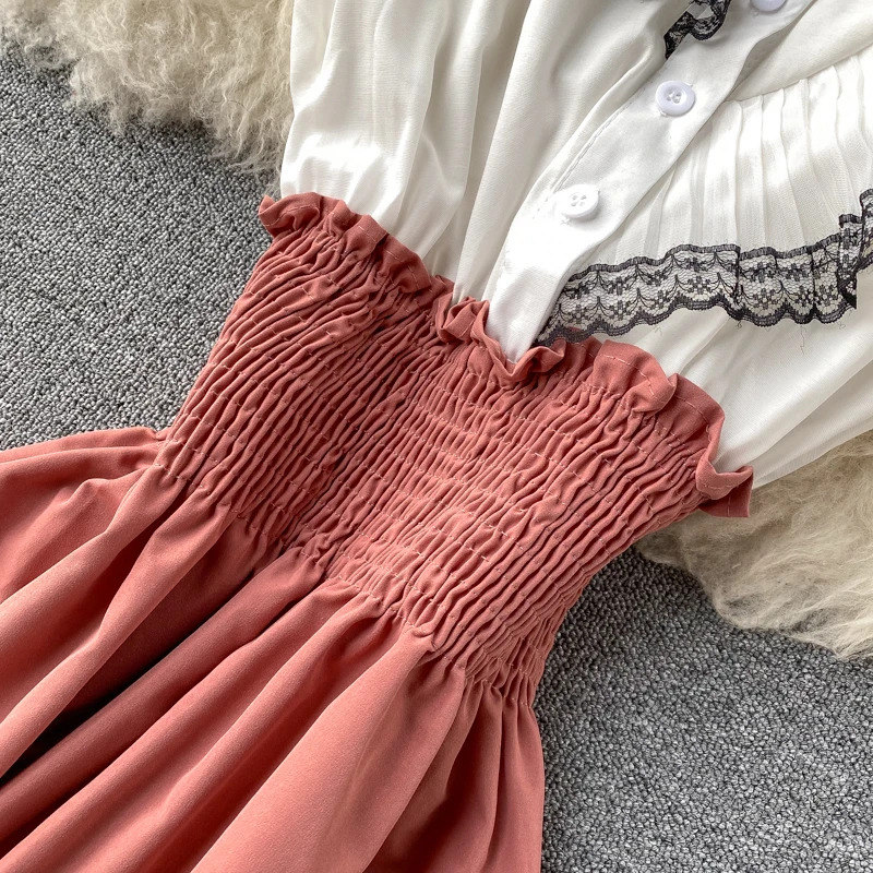 

2020 Slim ruffles Summer lace patchwork Midi Dress Tank Sundress Casual Party dress elastic waist dress Women A-Line Vestidos