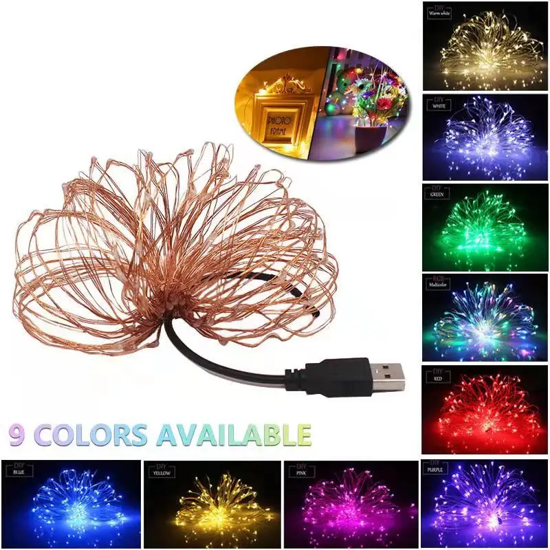 

USB LED Light Garland 2M 5M 10M 100LEDS Copper Wire Flexible Lamp Book Lights Holiday Christmas Decor String Bookcase Decoration