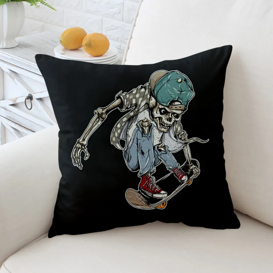 Наволочка в стиле ретро с изображением черепа скейтборда бабочки разноцветная