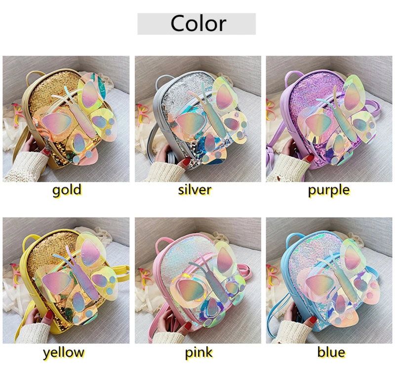 Girls Kindergarten Schoolbag 2-5-year-old Children Sequin Backpack Anti Loss Lovely Children Bag Three-dimensional Butterfly