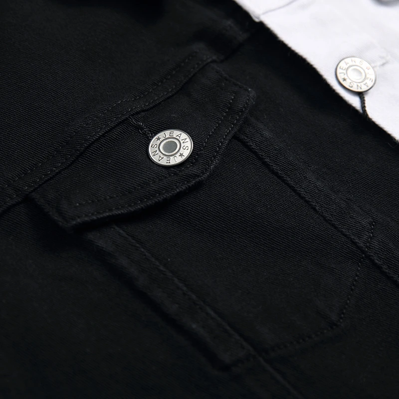 

Men Streetwear Black White Two-tone Patchwork Slim Fit Jean Jackets Motorcycle Man Hip Hop Cotton Casual Denim Jackets Coats