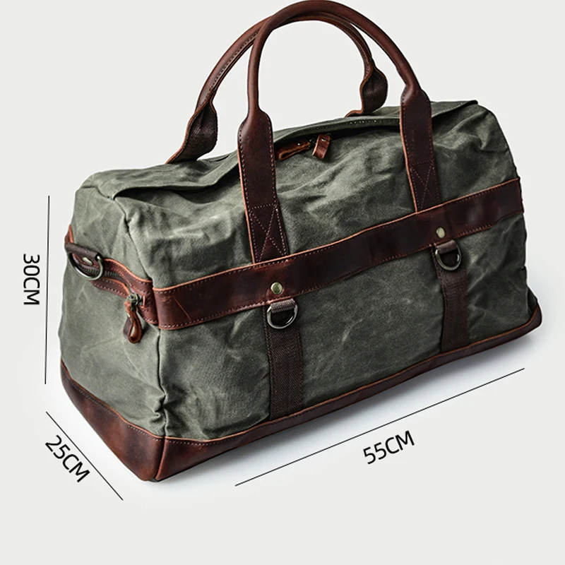 High-Capacity Travel Bag Retro Oil Wax Hand Luggage Bag Cowhide Handbags One Shoulder Canvas Bags Fitness Bags Men's Travel Bag