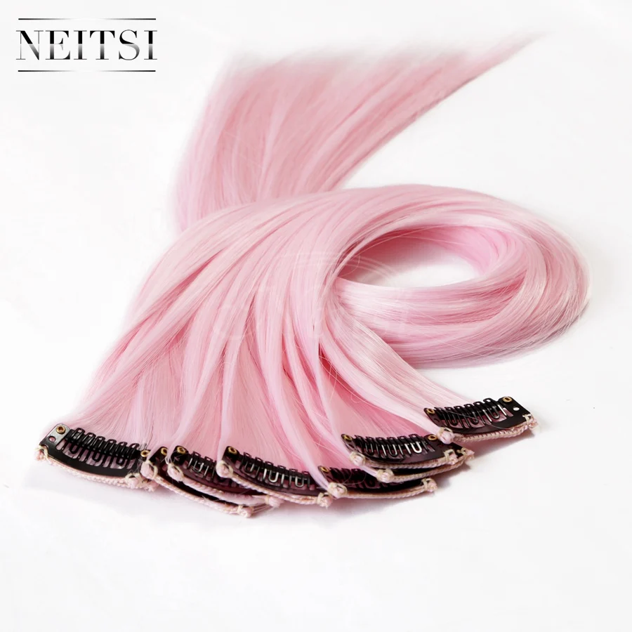 Light Pink Neitsi 20 ''5 шт./упак. прямой длинный одинарный зажим в одной части Омбре синтетические волосы для наращивания чистая цветная прядь для женщин - Цвет: Light Pink