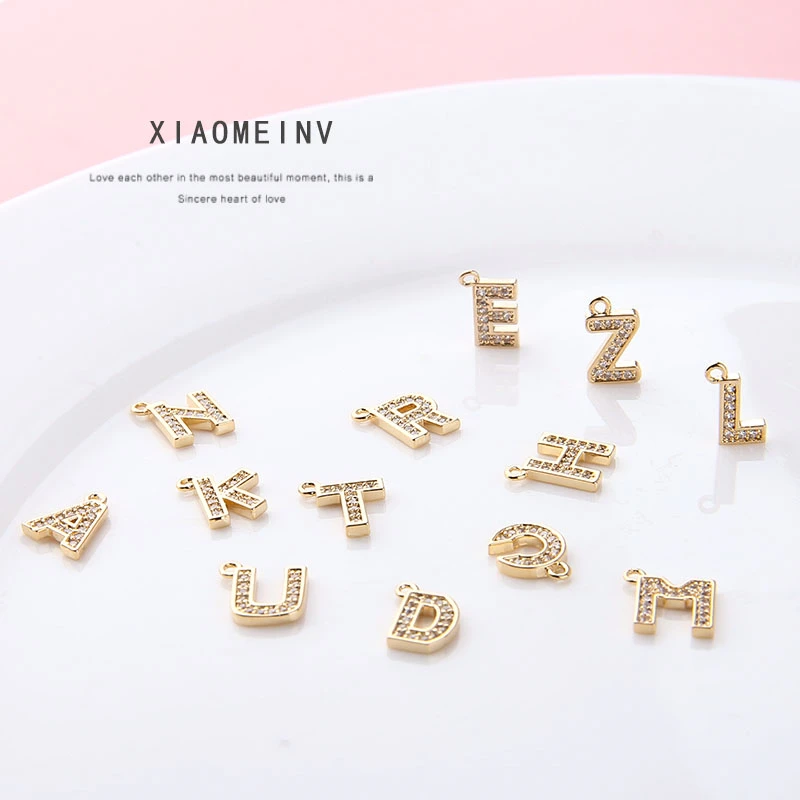 4 шт. медные микро инкрустация Циркон 26 Английский алфавит подвески серьги для
