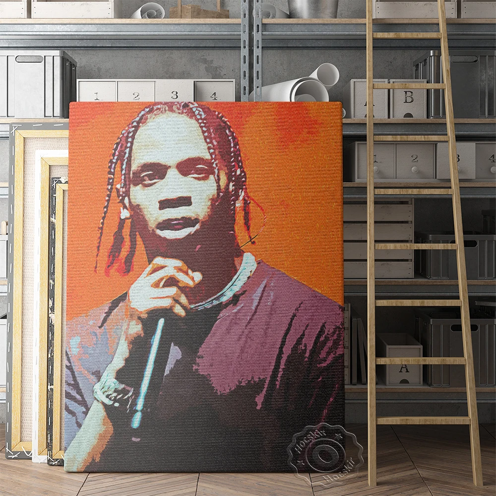 

America Singer Travis Scott Poster, Pop Hip Hop Music Star Wall Picture, Handsome Man Portrait Prints, Bar Pub Club Wall Decor