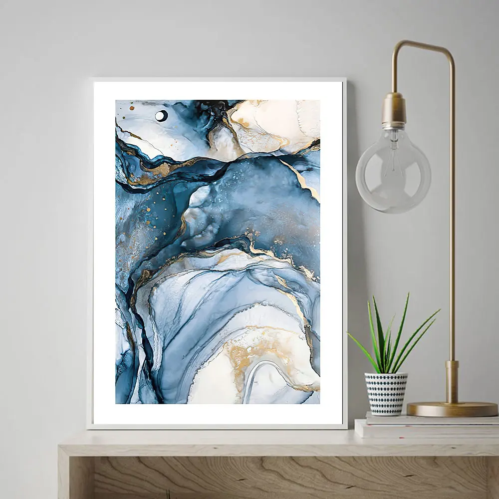 Абстрактная текстура постер синий золотой Холст Живопись винтажный