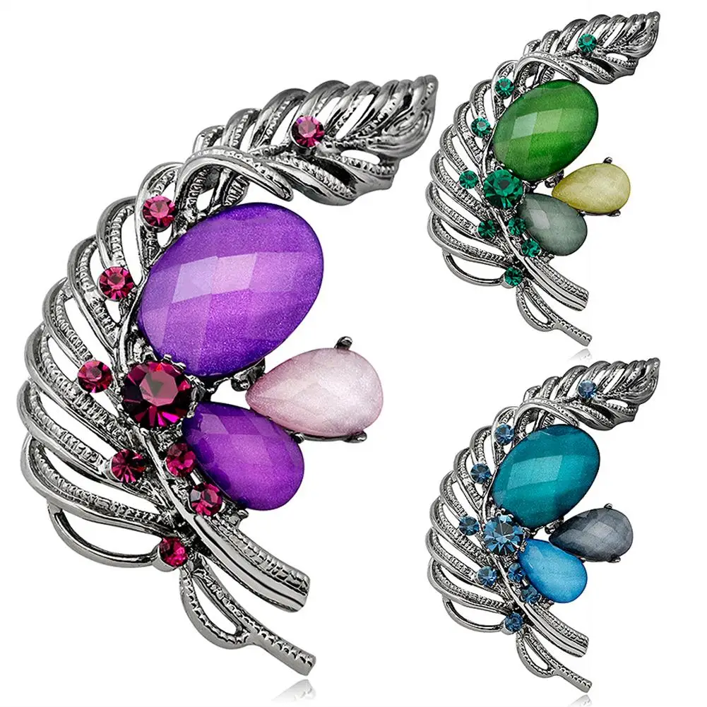 1 шт винтажный Блестящий лист Стразы инкрустированная Женская Брошь на булавке