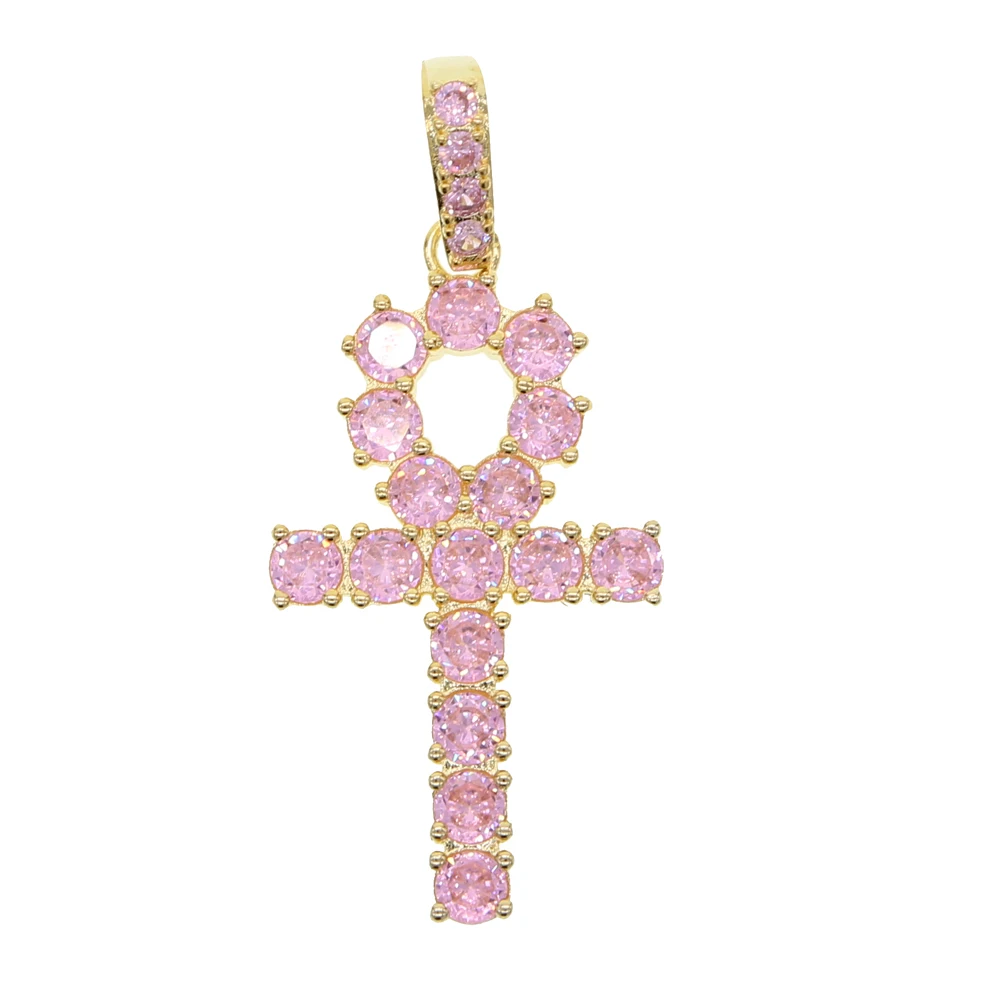 gold cross pendant Для мужчин wo для мужчин BLING KING Ankh крест кулон розовый Iced кубический цирконий 5 мм cz камни золотой цвет ожерелье цветные хип хоп ювелирные изделия - Окраска металла: gold cross pendant