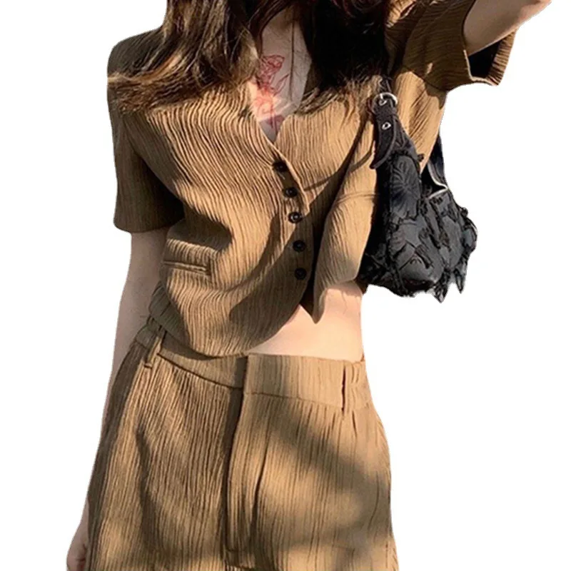 

WANYUCL 2021 new short-sleeved fashion casual sports professional solid color shorts two-piece female spring and summer