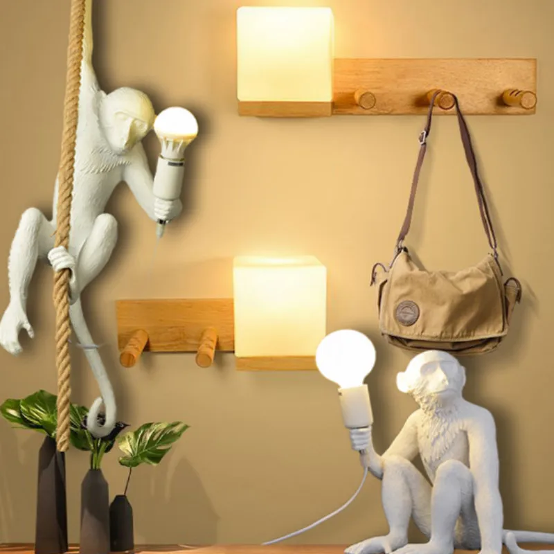 

Полимерная Подвесная лампа в виде обезьяны, черная, белая, Золотая лампа для гостиной, художественные осветительные приборы для кабинета, с...
