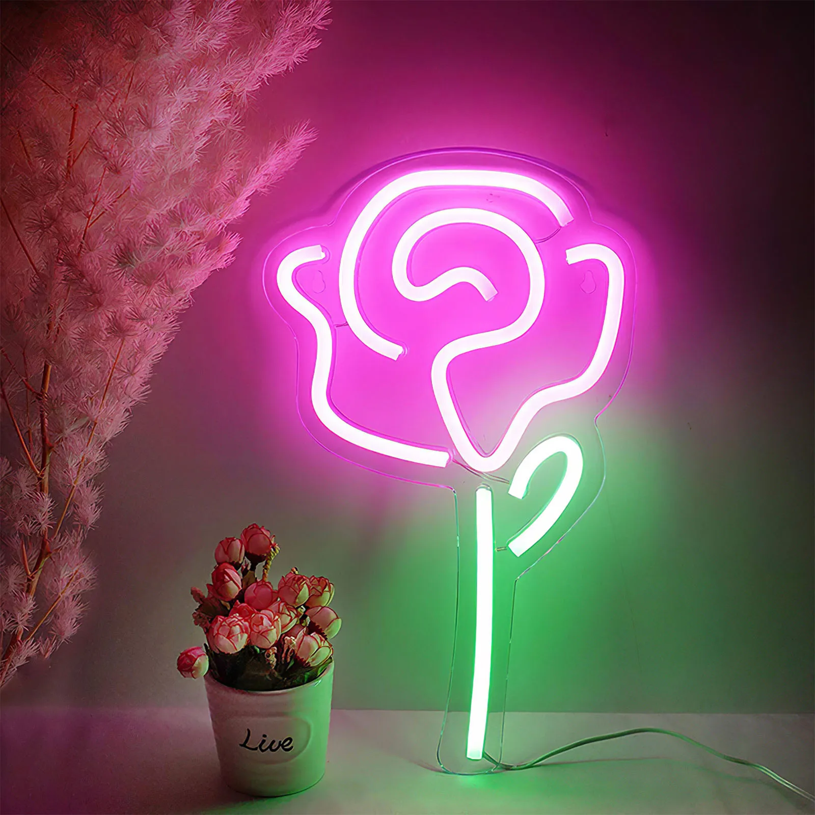

Rose-Shaped LED Neon Sign Neon Light With USB Charging Acrylic Neon Decoration Neon Night Lamp For Party Wedding Bedroom