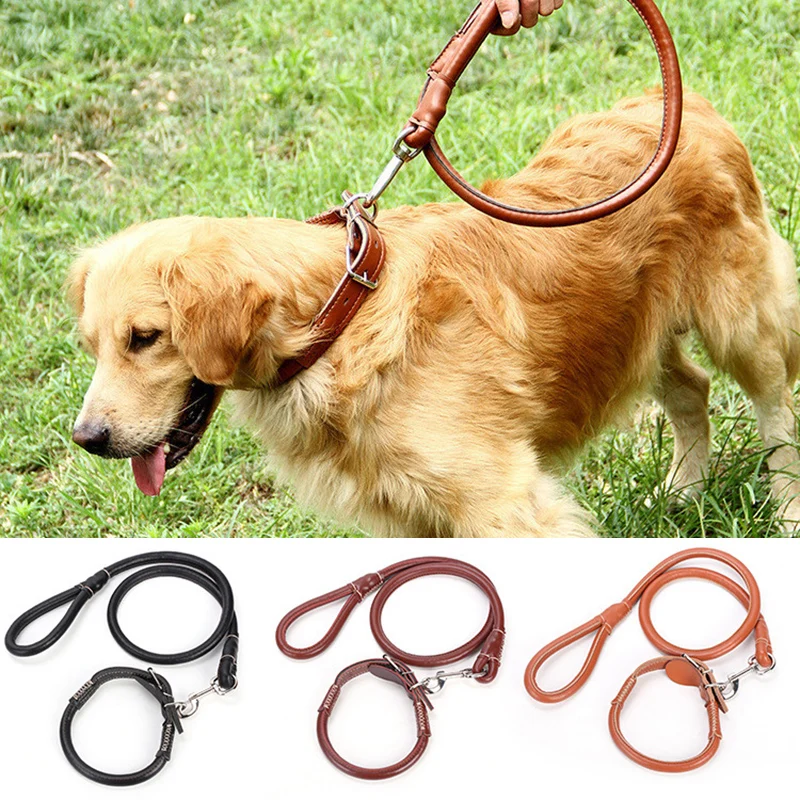 Durable PU Big Dog Collar and Leash Sets for Medium Large Dogs Doberman Weimaraner Solid Leather Collars Pet Supplies mascotas