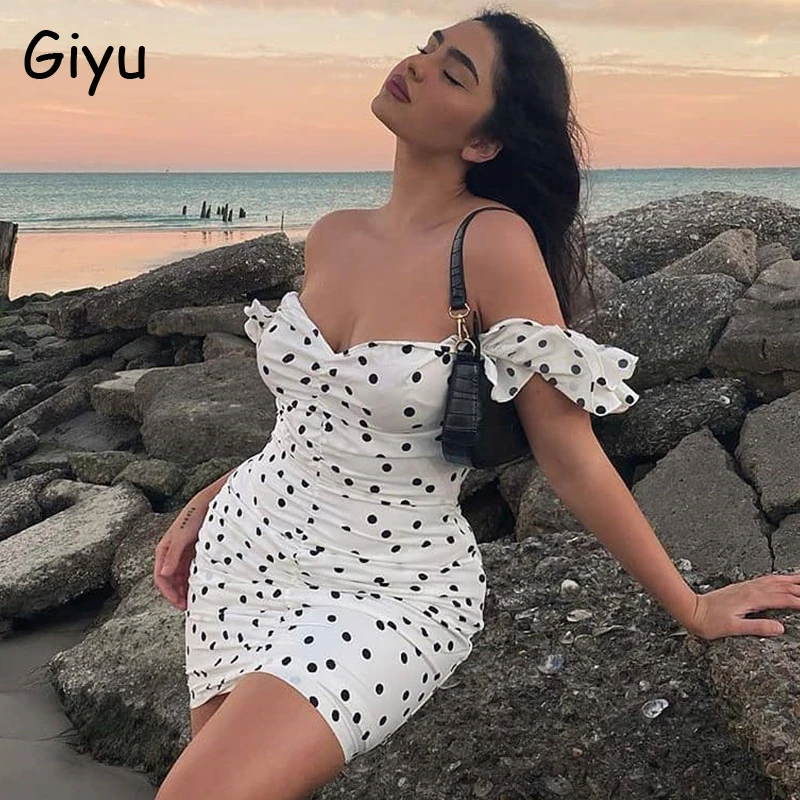 Женское пляжное платье в горошек Giyu с V образным вырезом и открытой спиной