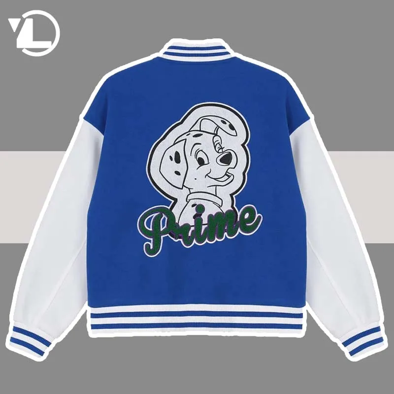 

Retro Baseball Jackets Men Dalmatians Embroidery Bomber Jacket Hip Hop Varsity Loose Patchwork Coats Casual Streetwear Unisex