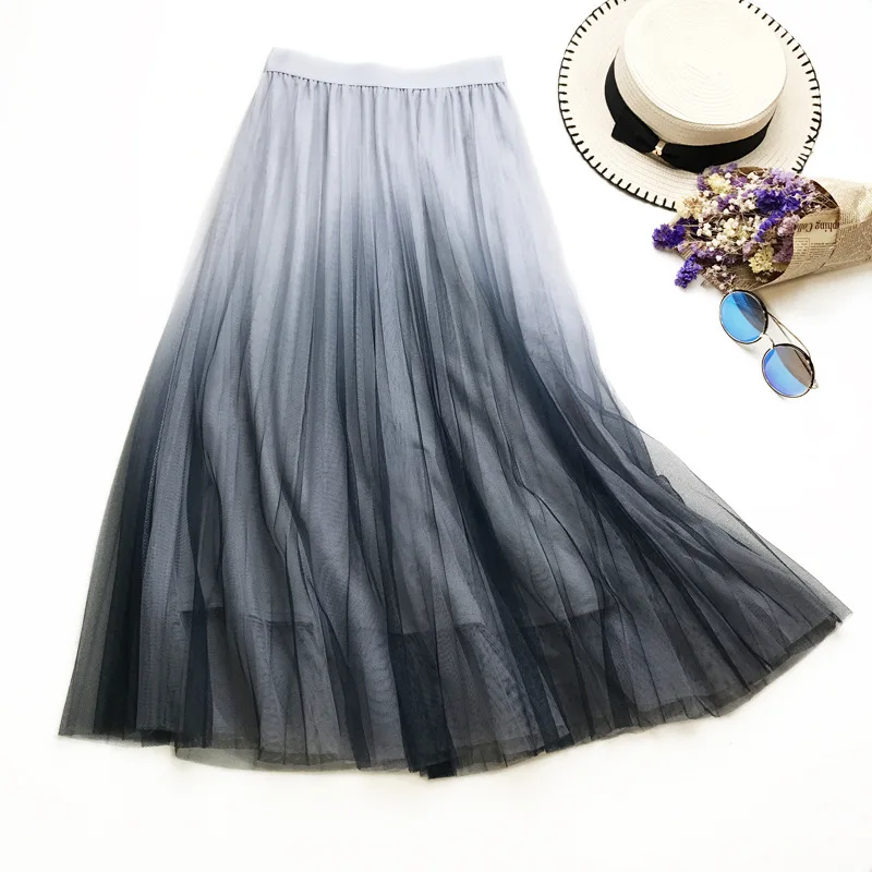 Длинная фатиновая юбка женская градиентная цветная 2020 Весна Лето Корейская