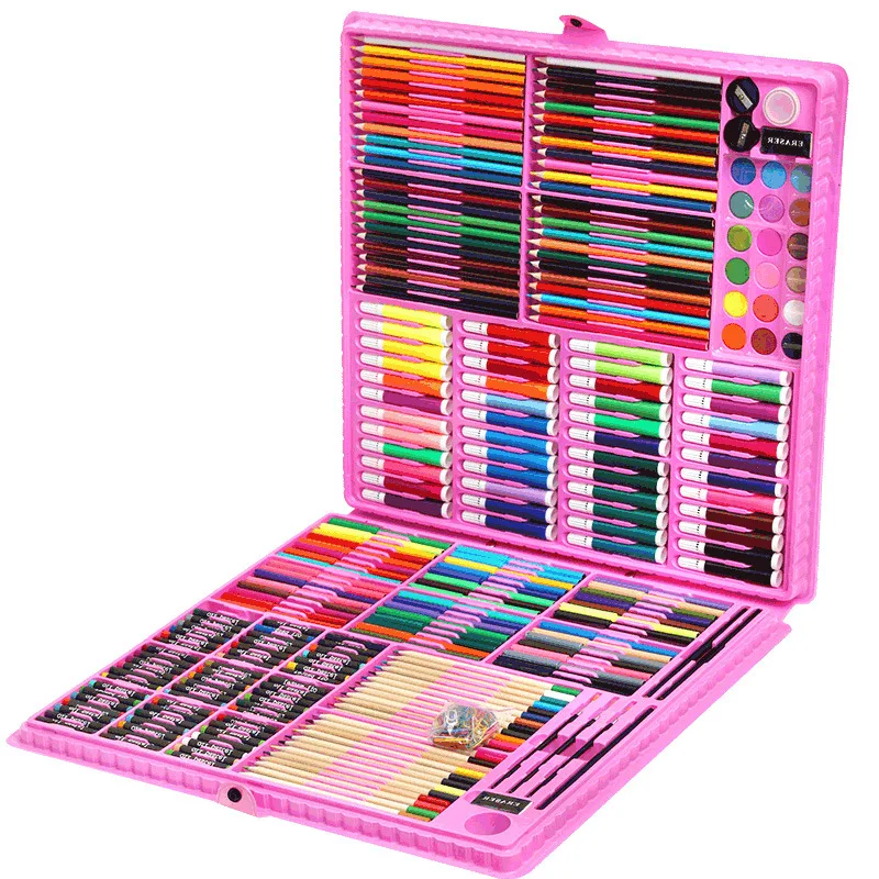 Набор кистей для рисования пластиковая и деревянная коробка цветной карандаш