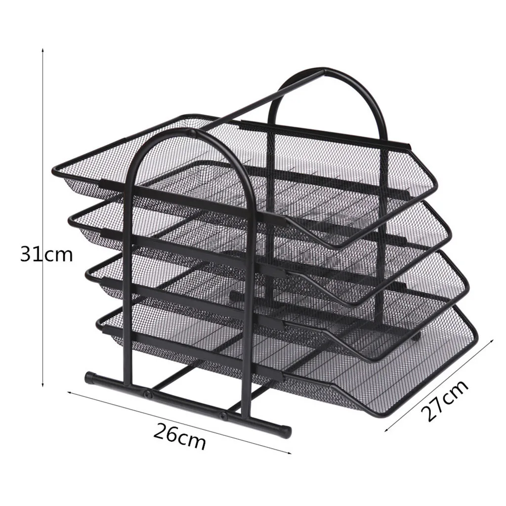 

4-tier File Rack Metal Mesh Letter Tray Scratch-resistant Stackable for Creative School Office Stationery School Supplies