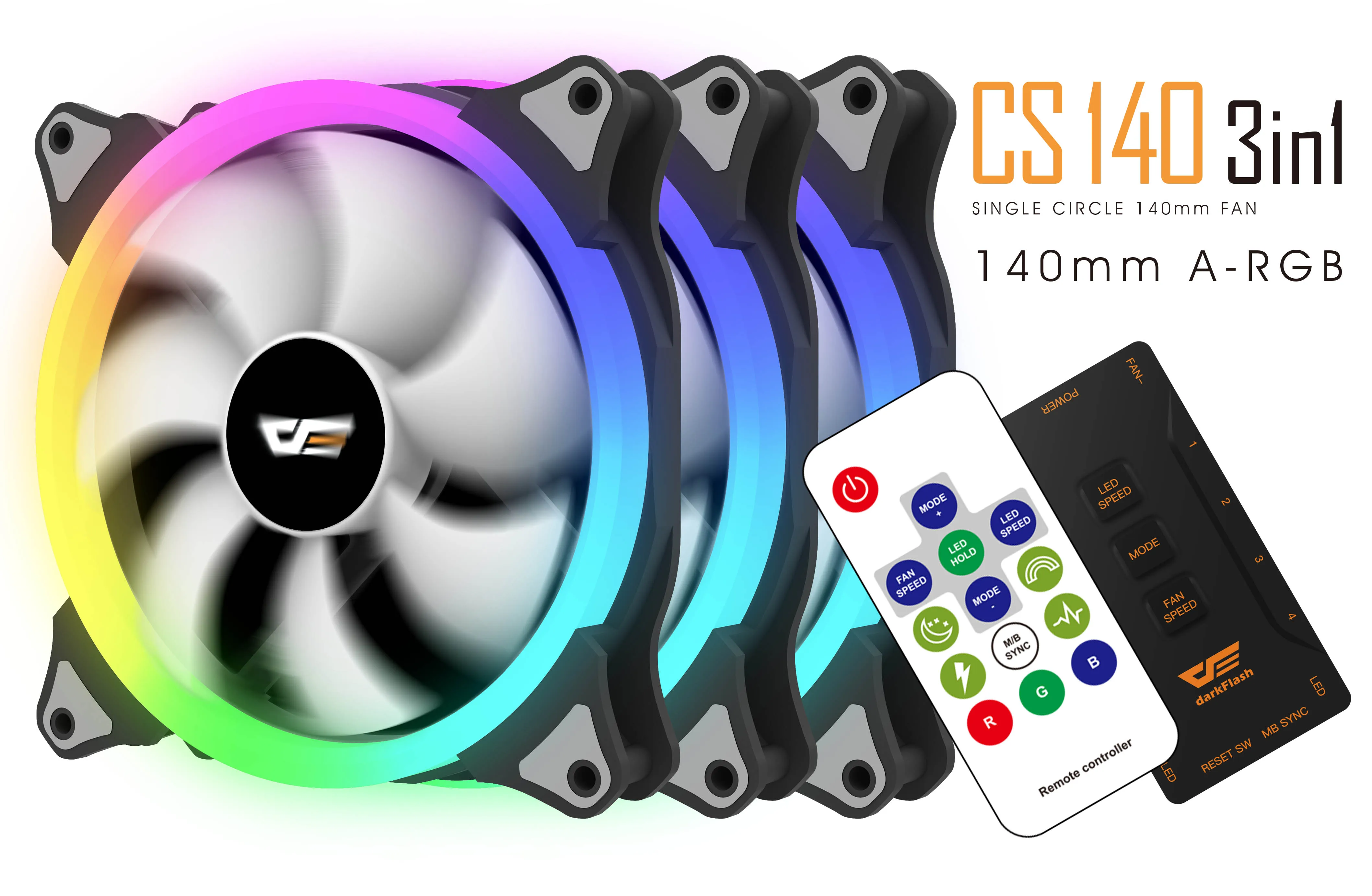Aigo чехол для компьютера aura sync вентилятор для ПК вентилятор радиатора rgb регулируемый светодиодный 140 мм охлаждающий кулер бесшумный вентилятор беспроводной пульт дистанционного управления - Цвет лезвия: 3 fans and IR Remote