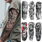 Большой рукав с татуировкой, Корона Льва, король, роза, водостойкая наклейка, дикий волк, тигр, Мужской полный Временные татуировки Tatto