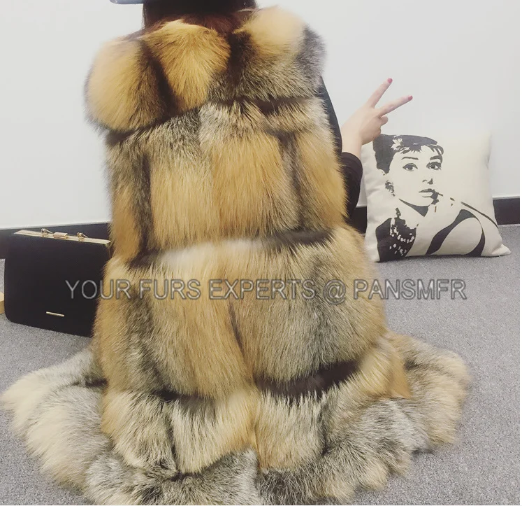 

New Coming Luxury Thicken Real Fox Fur Vest Warm Simple Stylish Fabric Vintage Winter Clothes Women New Fashion Genuine Jacket