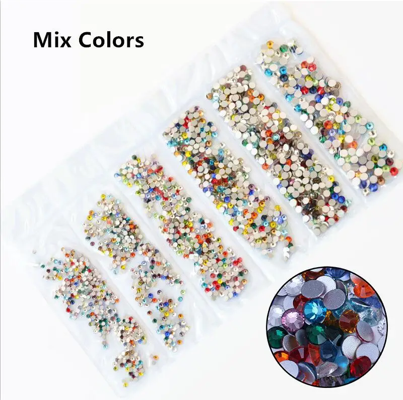 Mix Colors SS3-SS10 разных размеров розовый/зеленый/синий/белый опал стеклянные стразы для ногтей блестящие стразы для дизайна ногтей - Цвет: Mix Colors