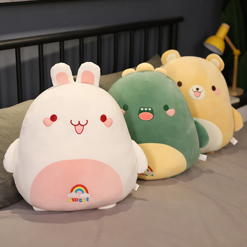 Almohada de felpa de 50cm para ni&ntilde;os, mu&ntilde;eco de peluche Kawaii, oso, pollo, conejo, ping&uuml;ino, cerdito, dinosaurio, Animal de dibujos animados, coj&iacute;n para silla-4