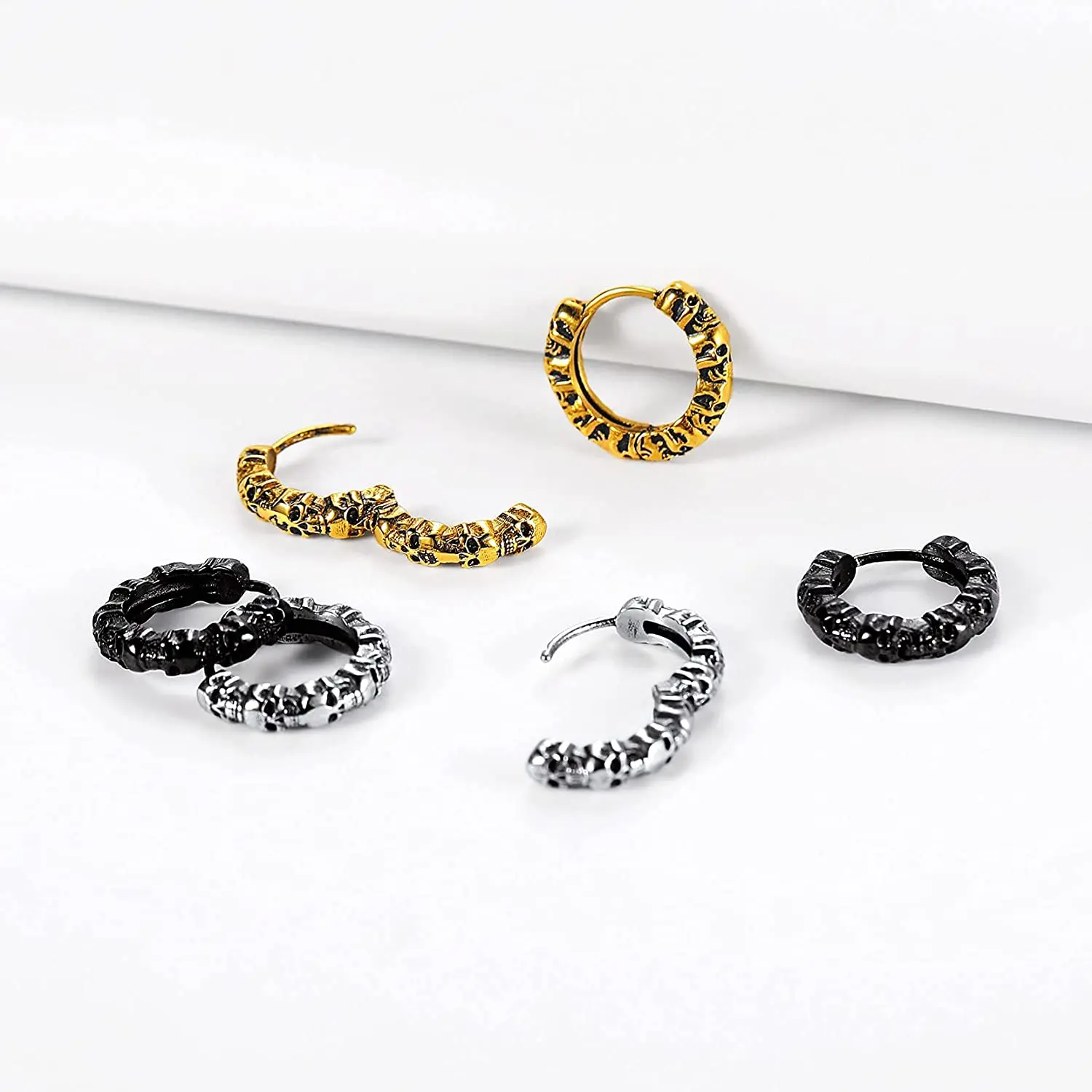 Серьги-кольца в виде черепа из нержавеющей стали/золотого/черного цвета для