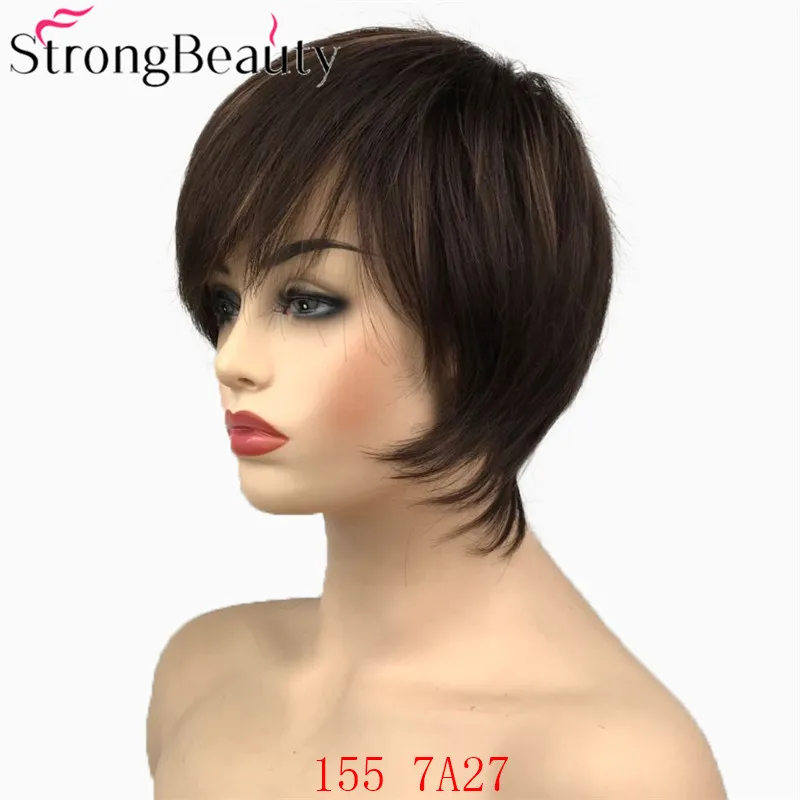 StrongBeauty короткие прямые парики натуральные волосы женские синтетические парики слоистые стриженные волосы парики