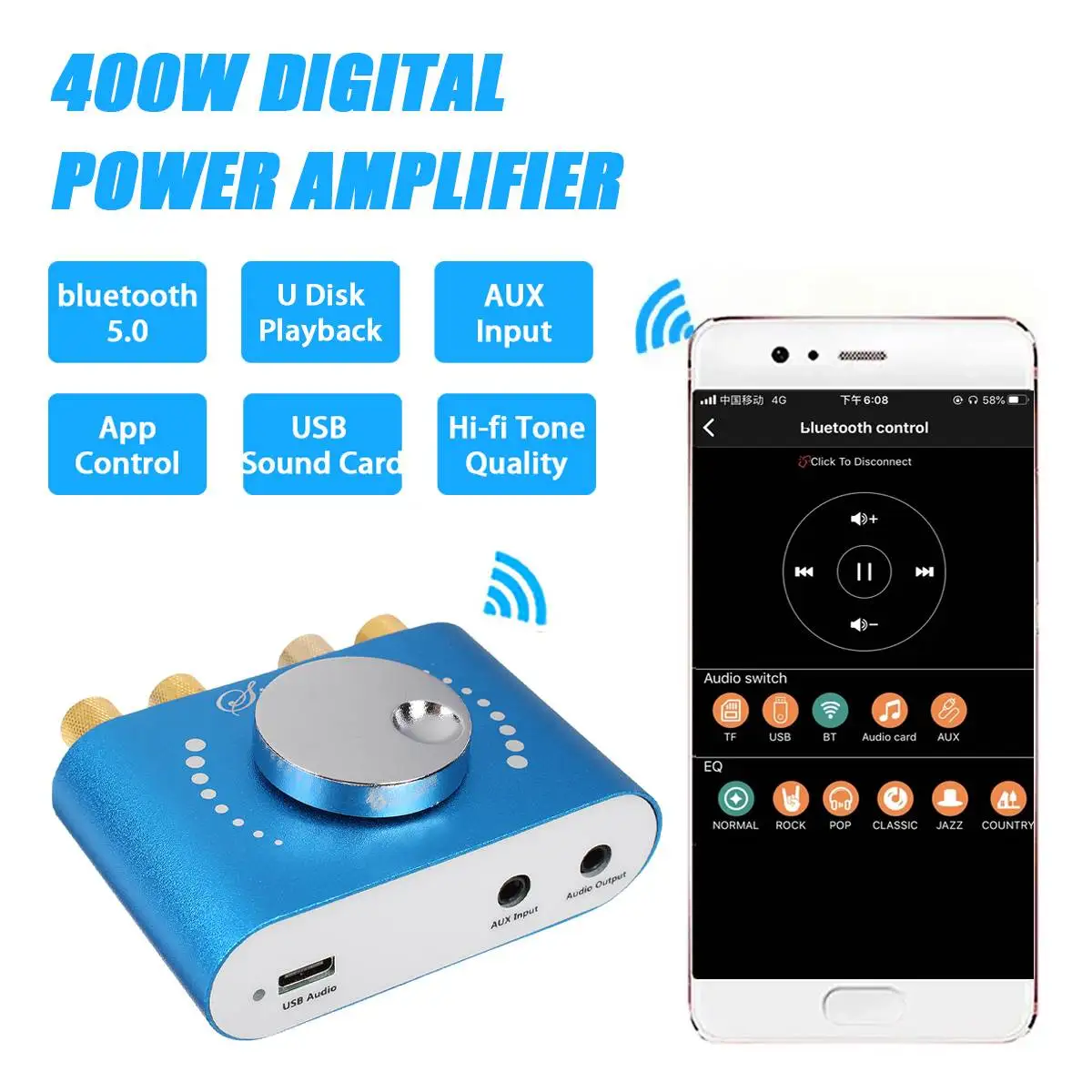 200 Вт + 12 В/24 В Mini bluetooth 5 0 динамик цифрового усилителя Audio Power Class D HiFi стерео USB
