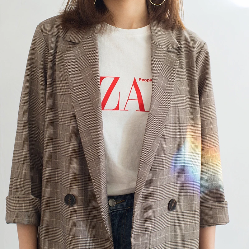 Женский коричневый клетчатый пиджак новинка 2020 Модный женский офисный костюм