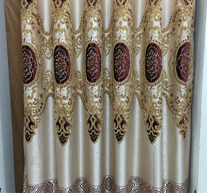 Европейский стиль золотой вышитый занавес для гостиной спальни занавеска до