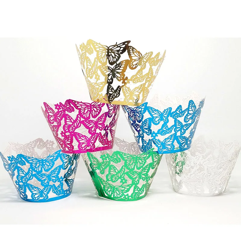 50 шт/бабочка ажурные кружева Лазерная резка торт упаковка колодки выпечки чашки