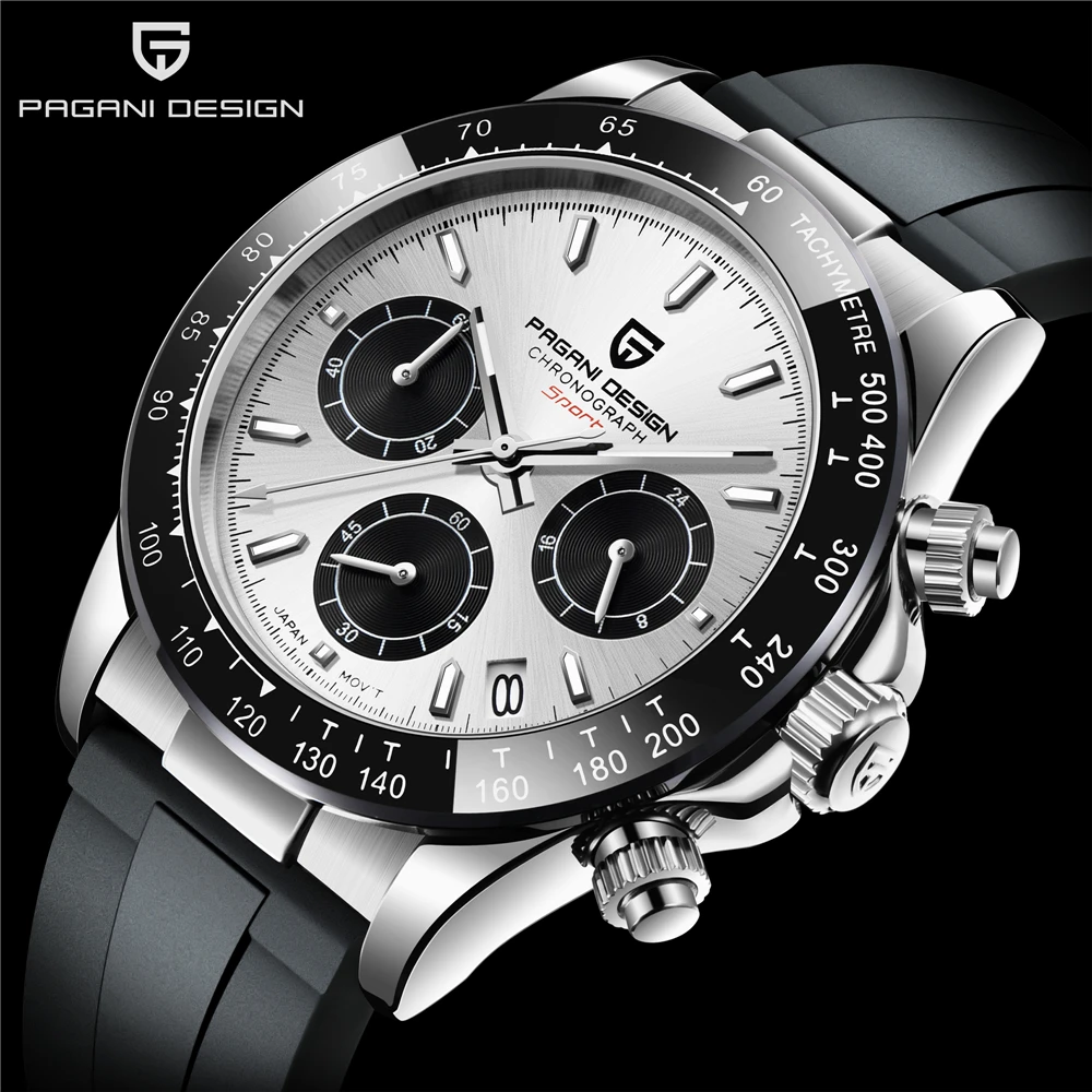 

PAGANI DESIGN 40mm Watch Luxury Men's Chronograph Top Brand 100M Waterproof Rubber Strap Sapphire Glass Quartz Men's Watch VK63