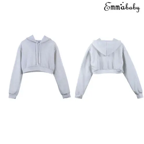 Women Stylish Plain Hangover Crop Top Hoodie Sweatshirt Sports  Hooded Full Wear Multiple Colors Hot