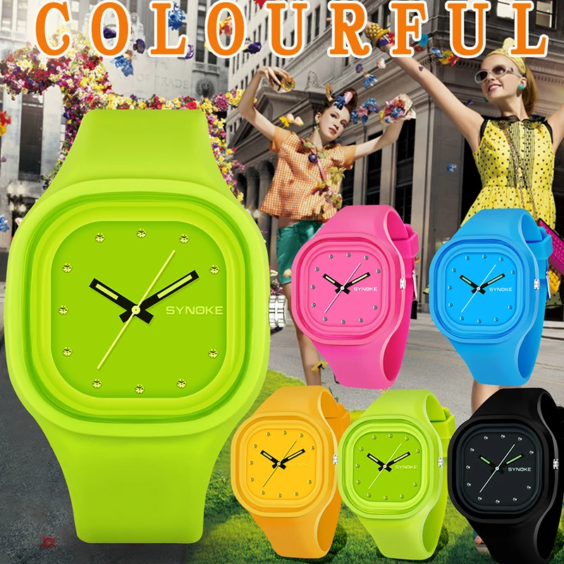 Часы наручные SYNOKE для мальчиков и женщин цветные водонепроницаемые брендовые