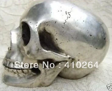 Бесплатная доставка Коллекционная тибетская серебряная статуя с черепом |
