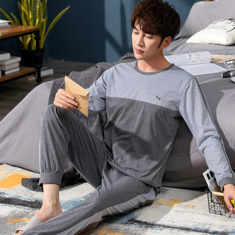 

Men's Pajama Sets New Autumn Winter Warm Men Sleepwear Set Long Sleeve Cotton Pajamas for Men Elastic Waist Pant Leisure Outwear