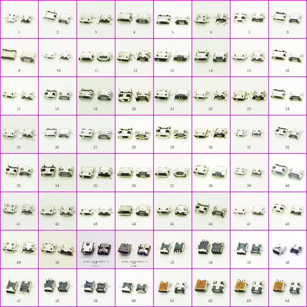 

(128PCS 64Models) Micro USB Connector female phone tail Mini charging jack DIP/SMT 5pin power socket fornotebook/ tablet