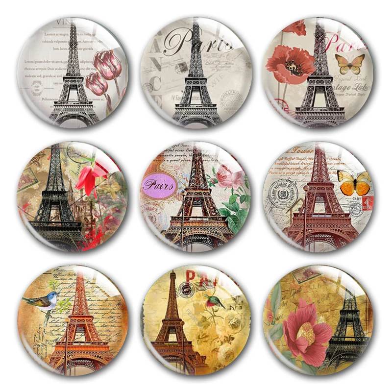 

Hand Made Paris Travel Eiffel Tower Round Photo Glass Cabochon Demo Flat Back, Diy Boucle D'Oreille Jewelry Making Supplies.