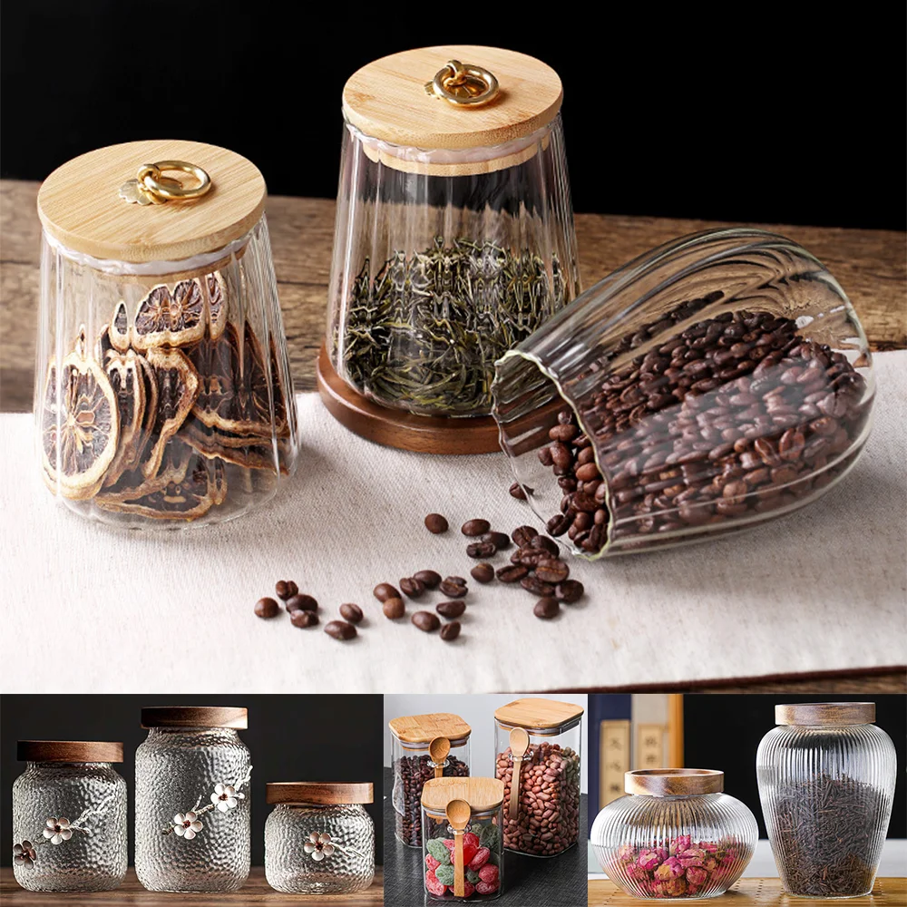 Стеклянная банка с бамбуковой крышкой стеклянный контейнер емкость для хранения