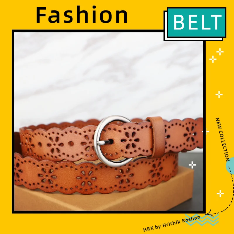 Leather Belt Women's Leather Cut-out Fashion Wild Simple Decorative European and American Retro Style Leather Belt Harajuku