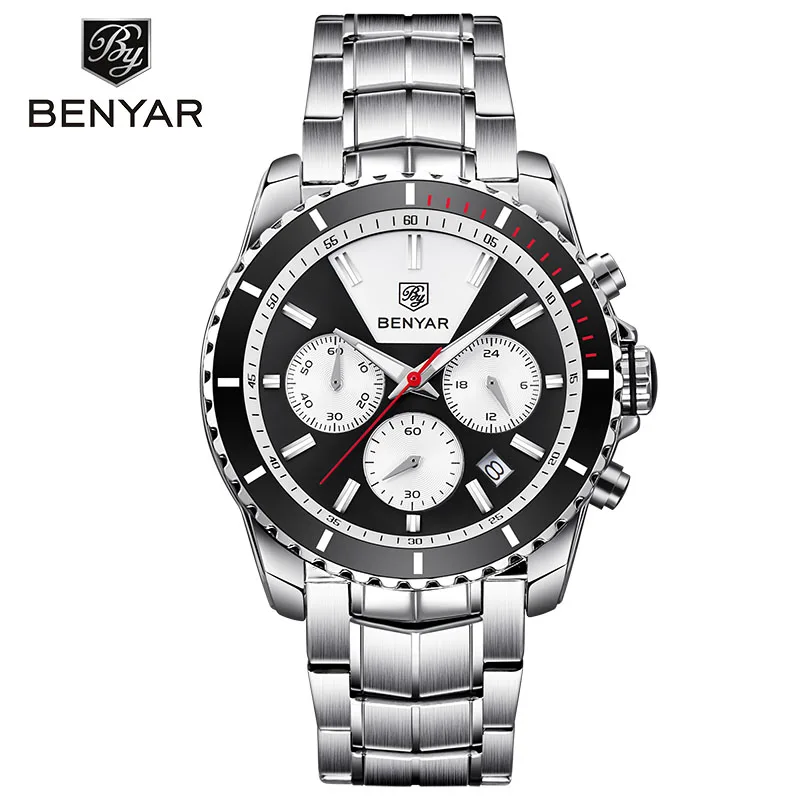 Для мужчин часы 2019 BENYAR Роскошные Топ Бизнес кварцевые Нержавеющая сталь