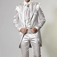 fashion shinny silver tailcoat embroidery groom tuxedos men prom dresses dinner suit groom wear wedding tuxedosjacketpants